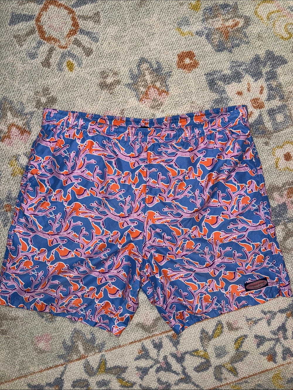 Vineyard Vines Purple Swim Trunks with Orange & Pink Fish Print